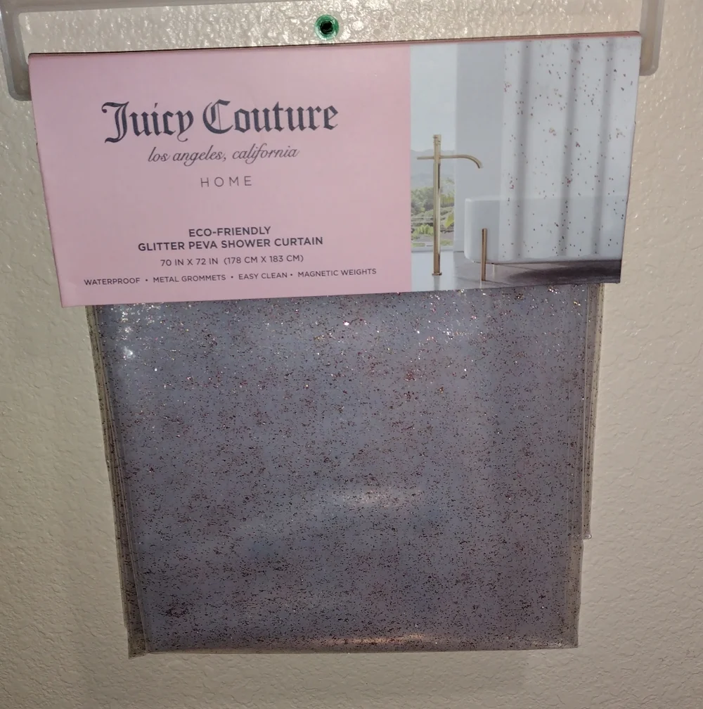 JUICY COUTURE GLITTER PEVA SHOWER CURTAIN 70 X 72 GLITTER SHOWER CURTAIN NEW